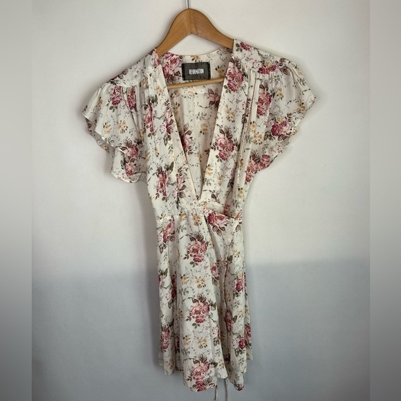 Reformation Mini Wrap Dress Floral Size Small Cottage Core Ruffle Sleeves - Picture 1 of 5
